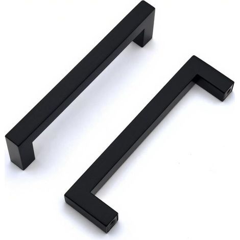 Kitchen Cabinet Handle, 2 Pieces Black Stainless Steel Cabinet Handle, Black Kitchen Door Handle, 128mm Hole Spacing, Drawer Handle, Cupboard Handle (1/5)