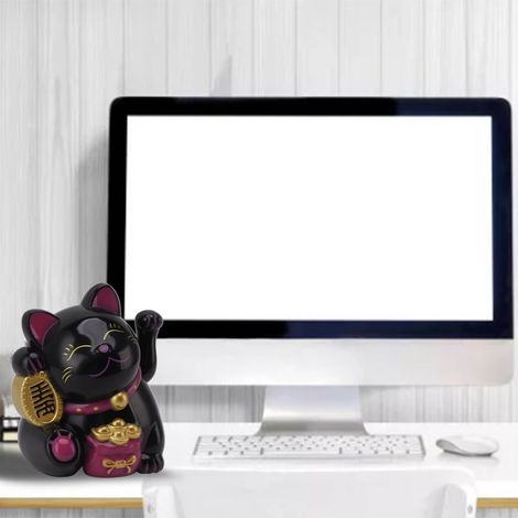 Gato Kawaii con brazos automáticos – Amuleto de la suerte – MLY11020-5 – Negro, 14 cm (5,5 pulgadas) para encimeras de oficina (1/5)