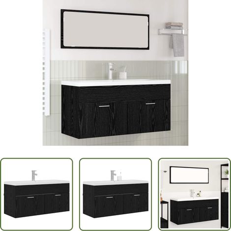 Holzschrank - Badezimmerschrank Schwarz Eichen-Optik 100 x 38,5 x 46 cm (1/5)