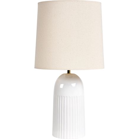 Lámpara de mesa de cerámica pantalla de lino lámpara de noche para salón blanco crema Saliente