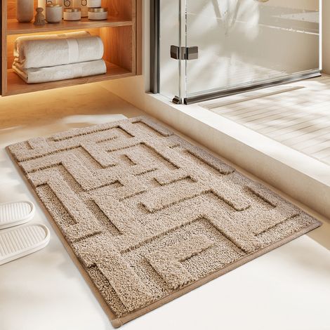 Tapis de Bain Antidérapant 40x60cm Beige, Tapis Salle de Bain Absorbant et Lavable, Tapis de Bain Gris en Microfibre Tapis de Douche pour Salle de Bai (1/4)