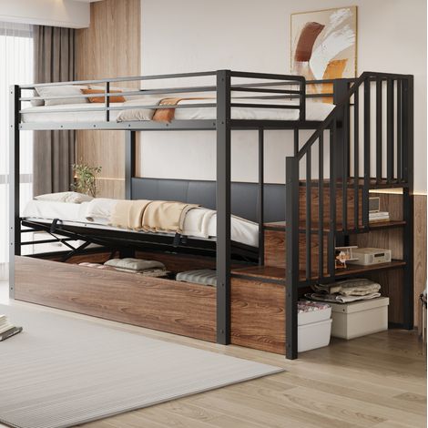 Cama dormitorio con almacenaje hidráulico y escalera OKMYHOME (1/5)