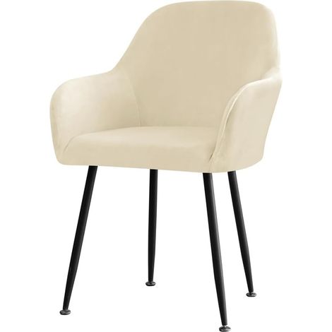 Funda de terciopelo para silla de comedor, elástica, escandinava, con reposabrazos, protector para silla alta (beige, 1 unidad)