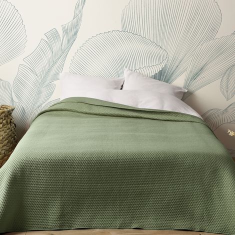 Jeté de lit matelassé léger motif capitonné Kaki 230x250 cm