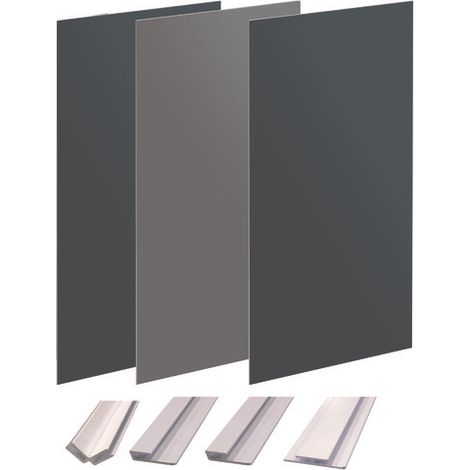 ONDEE ZEN - Pack montage 3 panneaux muraux en angle - gris & anthracite 200 cm - profilés blanc (1/4)