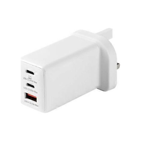 Chargeur secteur eSTUFF compatible USB-C PD 67 W avec prise GaN - Blanc - Plastique recyclé (1/5)