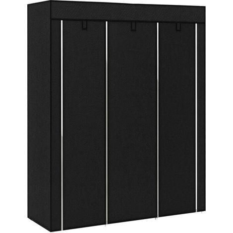 Armoire penderie multi-rangement - 8 étagères, 2 barres - non tissé noir