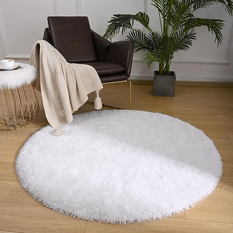 Tapis Rond Salon Shaggy Descente de lit Chambre Tapis Moelleux Carpette pour Chambre Tapis Décoratif de Style Moderne(Blanc,Ø 40 cm Rond) (1/5)