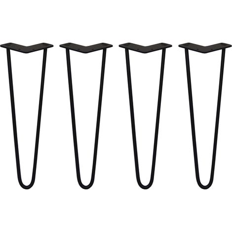 SKISKI LEGS - 4 Patas de Horquilla Metálicas para Mesa Muebles Metal Hairpin Legs 40.6cm Acero Negro 2 Puntales de Espesor 10mm con Pies Protectores + Paquete de 16 Tornillos de 20mm GRATIS