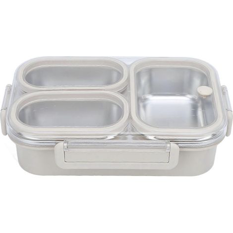 Unterteilte Lunchbox aus Edelstahl 304, auslaufsicher, wärmeisolierend, 3 Fächer, rechteckiger Lebensmittelbehälter 1
