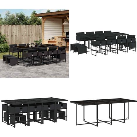 Set comedor de jardín con cojines 13 pzas ratán sintético negro - Sillas de jardín - Cojines para sillas