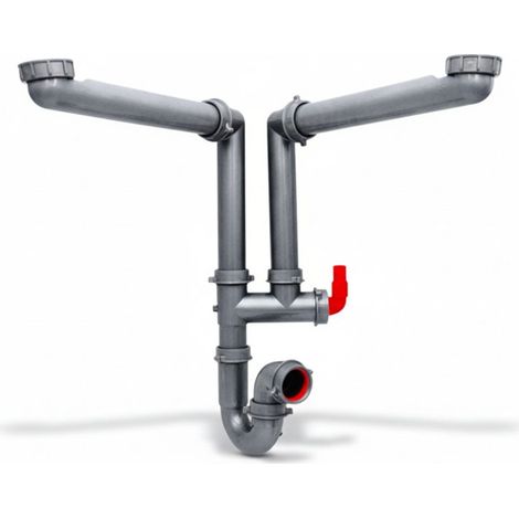 Siphon pour évier de cuisine 2 cuves , tubulure gain de place en plastique 40x49 et prise lave-vaisselle intégrée, FRANKE