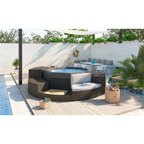 Netspa – Spa portable semi-rigide Octopus 6 places – Dimensions Ø 193 cm x H 73 cm – Moteur intelligent avec filtration et chauffage – Pack mobilier 5 modules — vue 2