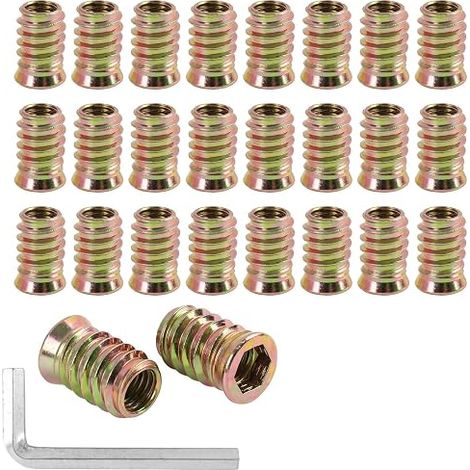 Insert Fileté Bois M10x25mm, Écrou à Visser Galvanisé Hexagonal, Douille Filetée pour Meubles en Bois, Insert pour Mobilier et Montage d'Armoires
