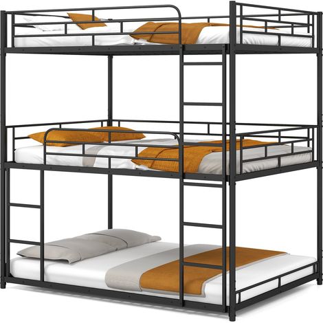 COSTWAY Metal Triple Bunk Bed Double Over Double Over Double Bunk Bed-Black (1/5)