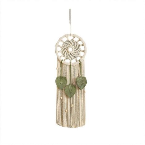 Attrape-rêves décoratifs bohèmes avec 3 pompons en forme de feuilles tressées, 25 x 80 cm (1/5)