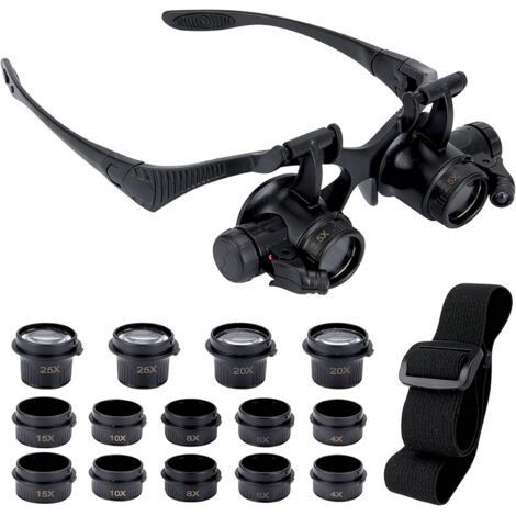 Magnifying Glasses with 2 LED Lights, 8 Detachable Lenses, Head Mount Magnifying Glass, Hands Free Magnifying Glasses for Repairing, Reading, Jewelry, Watches (2.5X 4X 6X 8X 10X 15X 20X 25X) (1/5)