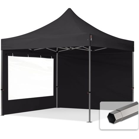 3x3 m Faltpavillon, PREMIUM Stahl 40mm, Seitenteile mit Panoramafenstern, schwarz