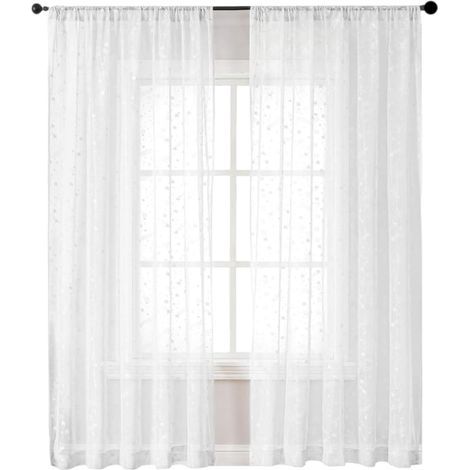 Broderie translucide pour fenêtres de dortoir avec ollaos, 2 pièces, 140 x 180 cm, étoile blanche (1/5)
