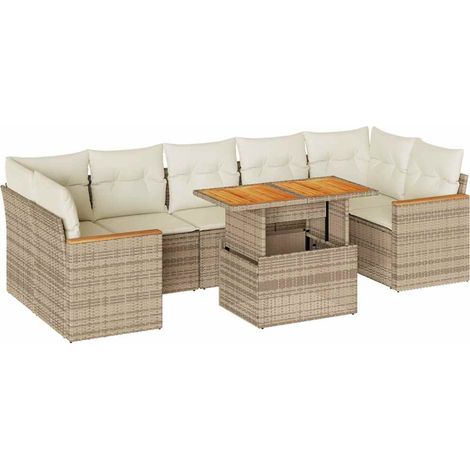 Set Divano da Giardino 8 pz con Cuscini Beige Polyrattan Acacia vidaXL (1/5)