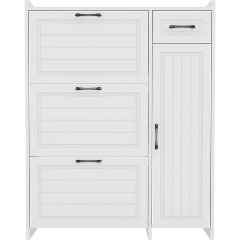 Moderner weißer Schuhschrank mit 3 Klappen, Schublade und Schrank, 92x24x121 cm (1/5)