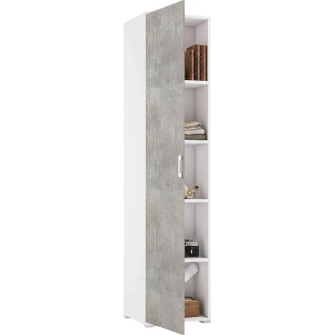 Dmora Armadio multiuso Aquilegia, Mobile lineare a 1 Anta battenti e 4 ripiani regolabili, Mobile a colonna per bagno, 100% Made in Italy, Cm 45x45h195, Cemento e Bianco, con imballo rinforzato