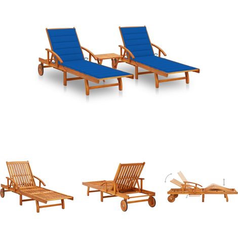 Holzliege - vidaXL Sonnenliegen 2 Stk. mit Tisch und Auflagen Massivholz Akazie - Terrassenmöbel (1/5)