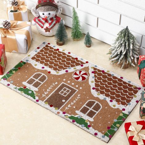 Tapis de bienvenue Maison en pain d'épice rose, tapis d'entrée antidérapant pour intérieur et extérieur, idéal pour la décoration de la cuisine et de la salle de bain, 60 x 35 cm.
