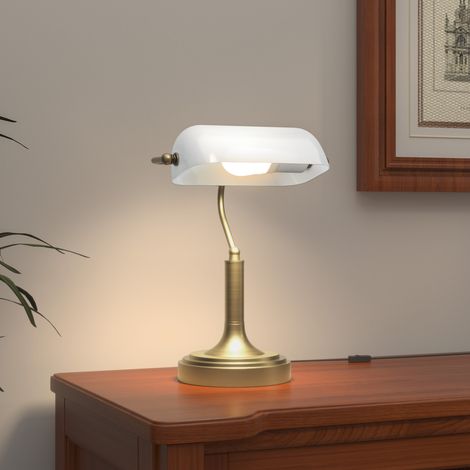 Lampe de bureau Banker blanc avec interrupteur basculant à abat-jour réglable pour le de la bibliothèque de