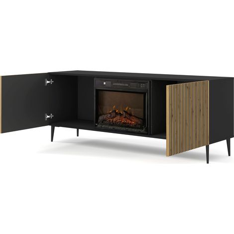 RAVENNA mobile TV 170 cm 2D nero caminetto / elettrico artigianale in rovere
