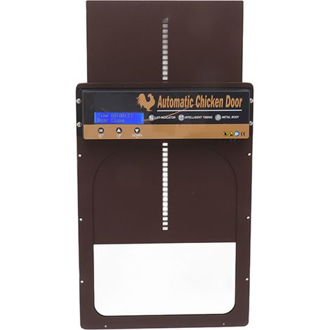 Porte de poulailler solaire à minuterie métallique, modèle à réglage automatique, pour fermes et cafés. (1/5)