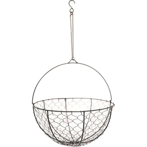 Outdoor Hanging Wired Netted Basket - Mild Steel - L30 x W30 x H40 cm - Zinc