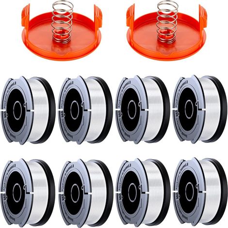 Convient aux coupe-bordures Black & Decker - Lot de 8 bobines de câble de coupe-bordures, A6481 A6485 Bobines de câble de tondeuse à gazon de 1,65 mm (8 câbles de coupe-bordures, 2 capuchons, 2 ressor (1/5)