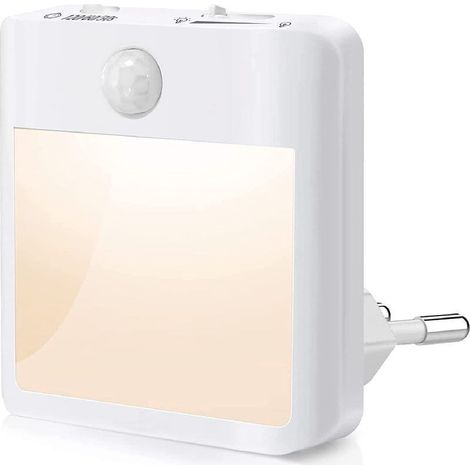 Two plug-in nightlights, LED lamps with motion sensor and dimmable, warm white light 3500K, suitable for bedrooms, hallways, kitchens and living rooms [Energy class A] (1/5)