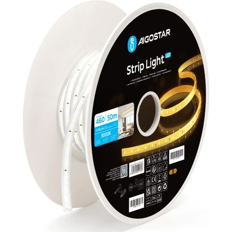 STRISCIA STRIP LED 50 METRI 220V BIANCO CALDO 3000K 5W M IP 65 (1/4)