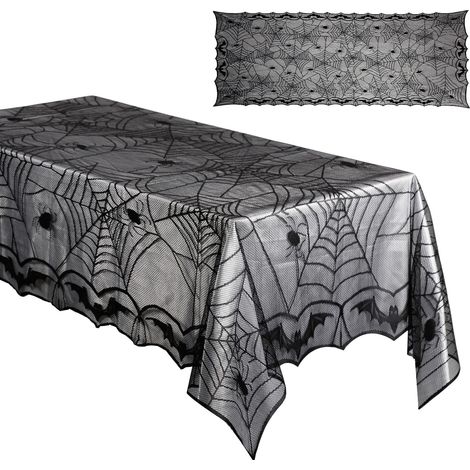 Nappe d'halloween, 122x244cm Toile d'Araignée Rectangle de Nappe d'halloween en Tissu Couverture de Table d'halloween pour Intérieur Extérieur Décoration de Fête d'halloween (1/5)