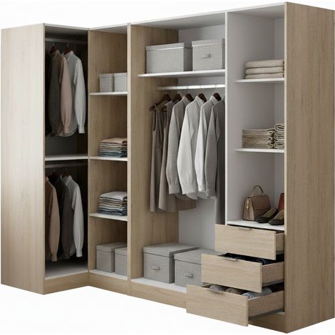 Dmora - Guardaroba Succiso, Mobile angolare per camera da letto, Armadio appendiabiti ad angolo a 5 ante battenti, 214x91h184 cm, Rovere, con imballo rinforzato (1/5)