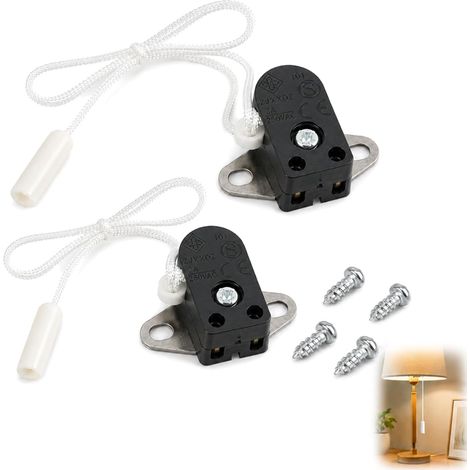 2 Pack Pull Switch with Pull Cord for Light 2A 250V for Wall Light, Bathroom, Toilet, Bedside Lamp and Indoor Lighting (1/5)