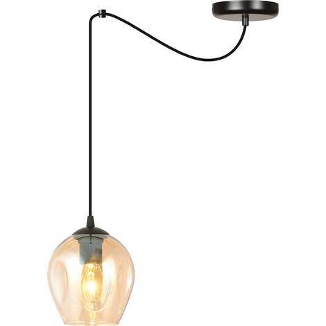 Lampada a Sospensione Level, Acciaio verniciato a polvere, Vetro, Nero, Ambra, 14x200x14 cm