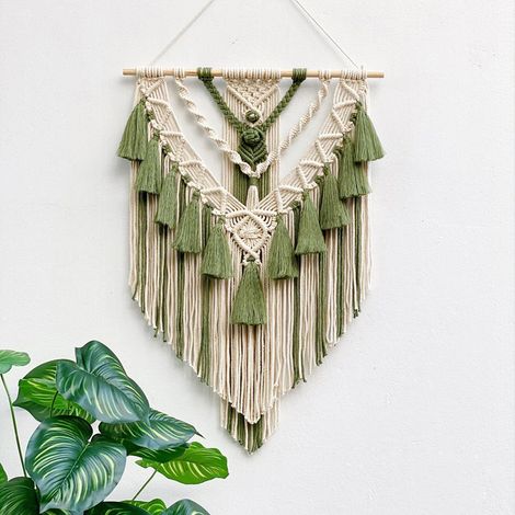 Boho-Makramee-Wanddeko, handgefertigter Wandbehang aus Baumwolle mit Quaste, gewebte Makramee-Wanddeko für Schlafzimmer, Wohnzimmer und Wohnung (1/3)