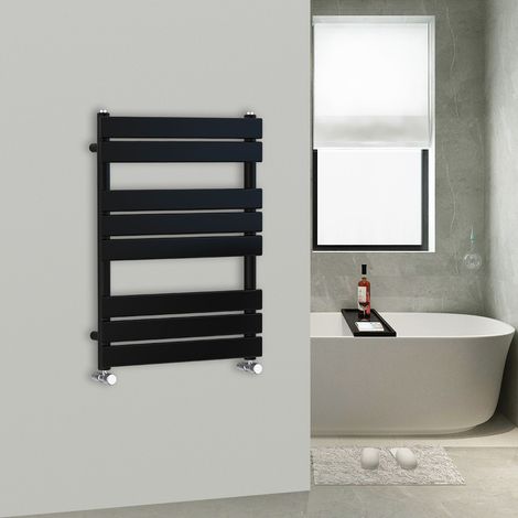WarmeHaus 800x600mm Flat Panel Heated Towel Rail Central Heating Towel Warmer for Bathroom Kitchen Black (1/4)