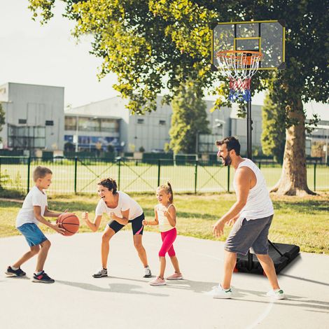 Canasta de Baloncesto con Altura Ajustable 178-208 cm Ruedas y Base Rellenable para +6 Años 75x56x210-240 cm Amarillo y Negro (1/5)