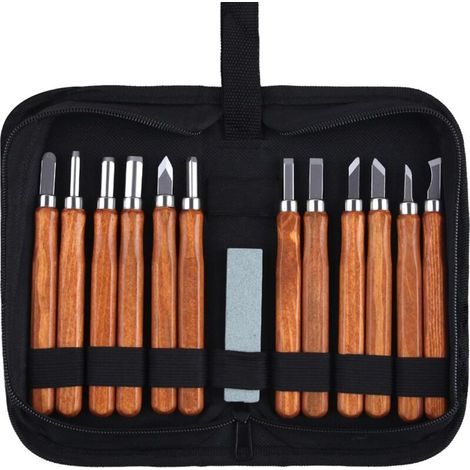 JSSEVN - 12-piece wood carving knife set, wood carving tool set, hand-carving tool SK2 carving knife set (1/4)