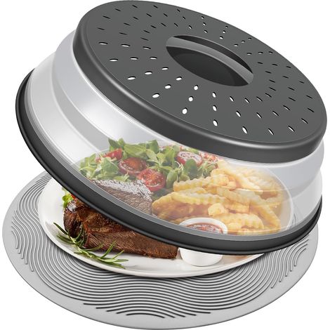 Filiyano-Tapis de protection alimentaire pour micro-ondes de 25 cm (10 pouces) en silicone pliable - Pare-éclaboussures, porte-assiettes et égouttoir (1/5)