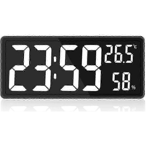 Horloge murale numérique LED, grand affichage numérique, blanche KUJ pour une utilisation en intérieur au bureau. (1/5)