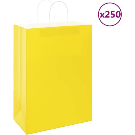 vidaXL Sacs en papier 250 pcs avec poignées jaune 32x17x44 cm