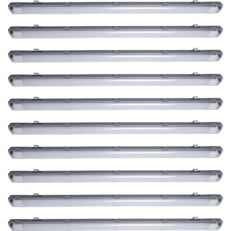 Feuchtraumleuchte LED 156 cm neutralweiß LED Röhre LED Werkstatt Deckenleuchte 44 Watt Kellerlampe LED,  2x T8 2x22W 2x 2000lm 4000K, H 6,3 cm, 10er Set