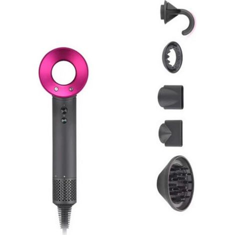1 sèche-cheveux, 5 embouts, 1600 W, 220 V, câble 1,8 m, rose et noir, kit brosses professionnelles (1/5)