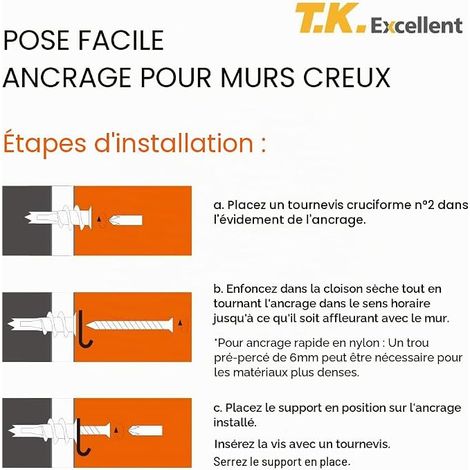 Lot de chevilles à visser pour plaque de plâtre, Diam.13 x L.31 mm (1/4)