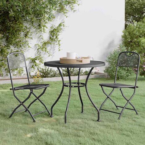 Ensemble repas jardin 3 pièces avec table et 2 chaises pliantes en métal anthracite - PANGIVO (1/5)